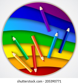 Vector abstract round rainbow circle with color pencils 