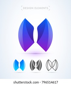 Vector abstract rounded logo template collection. Multicolored, material design, flan and line style. Modern origami letter O icon