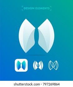 Vector abstract rounded logo template collection. Multicolored, material design, flan and line style. Modern origami letter O icon