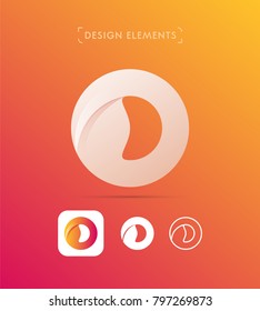 Vector abstract rounded logo template collection. Multicolored, material design, flan and line style. Modern origami letter D or O icon