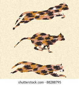 Vector abstract running textured animals from cats family.