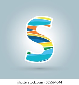 Vector abstract S geometric letter logo template. Overlapping transparent wave elements composition