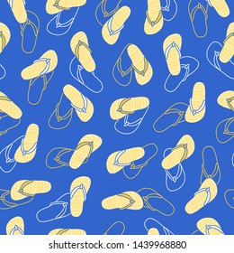 Vector Abstract Sandals Illustration in Blue Background Color Seamless Pattern