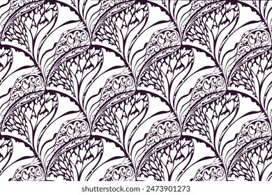 Vector Abstract Scalop Seamless Pattern,Floral cross stitch embroidery on white background.geometric ethnic oriental pattern traditional.Aztec style,abstract,vector,illustration.design for texture.