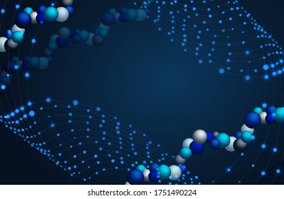 Vector abstract science background, 3D abstract molecules, shining dots, technology pattern template, blue color, scientific research concept.