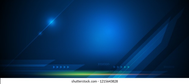 Vector Abstract, science, futuristic, energy technology concept. Digital image of light rays, stripes lines with blue light, speed and motion blur over dark blue background