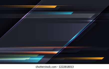 Vector Abstract, science, futuristic, energy technology concept. Digital image of light rays, stripes lines with blue light, speed and motion blur over dark blue background