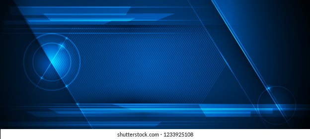 Vector Abstract, science, futuristic, energy technology concept. Digital image of light rays, stripes lines with blue light, speed and motion blur over dark blue background