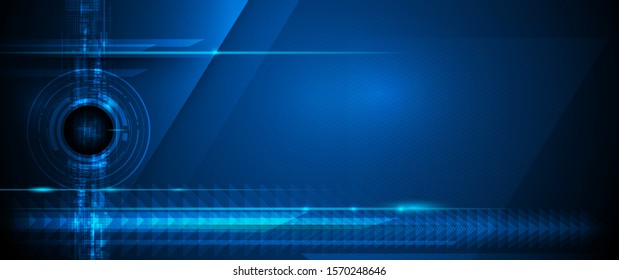 Vector Abstract, science, futuristic, energy technology concept. Digital image of light rays, stripes lines with blue light, speed and motion blur over dark blue background