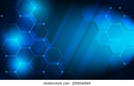 Vector Abstract, science, futuristic, energy technology concept. stripes lines with blue light, speed and motion blur over dark blue background.