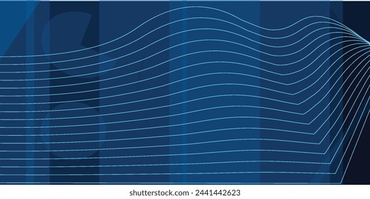 Vector Abstract, science, futuristic, energy technology concept. Digital image of polygon overlap, golden stripes lines with blue light, speed and motion blur over dark blue background