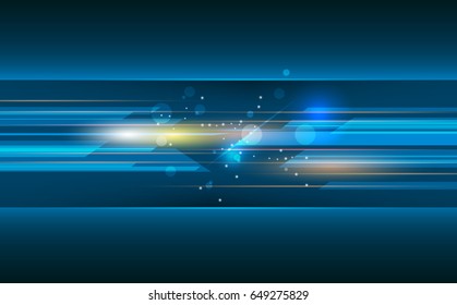 Vector Abstract, science, futuristic, energy technology concept. Digital image of light rays, stripes lines with blue light, speed and motion blur over dark blue background