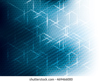 Vector abstract science technology blue background. Hexagon geometric design. 
