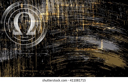 Vector abstract scratched background and omega symbol