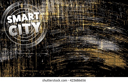 Vector abstract scratched background and smart city icon