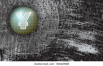 Vector abstract scratched background and yen symbol