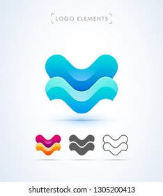 Vector abstract sea wave logo. Letter W. Material design, origami, glossy, flat and line art style