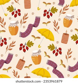 Vector abstract seamless autumn pattern. Warm pattern for your design: wrapping paper, wallpaper, cover. Vector illustration.