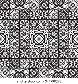 Vector abstract seamless background black and white. Geometric patterns, squares and circles with geometric designs