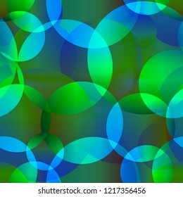 Vector abstract seamless background of blue and green bright circles and bubbles for fabric or gift accessories on a luminous background. For registration of sites of banners and leaflets.
