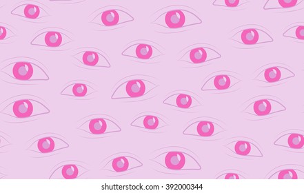 Vector abstract seamless background of the eye. Randomly scattered eyes