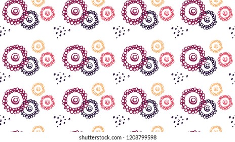 Vector abstract seamless background with fancy round elements. Unique hand-drawn print for fabric, packaging or other design.