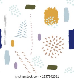  Vector abstract seamless background. Hand painted graphic elements, colorful brush strokes and shapes for decoration, invitations, posters, card, textile
