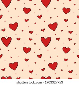 Vector abstract seamless background with hearts for Valentines day. Great for paper, card, wallpaper, banner, fabric, interior. Handdrawn illustration