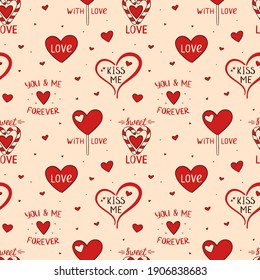 Vector abstracto de fondo fluido con corazones y lollipop y cartas para el día de San Valentín. Ideal para papel, tarjeta, papel pintado, pancarta, tela, interior. Ilustración dibujada a mano