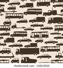 Vector abstract seamless background with many cars in traffic at rush hour.