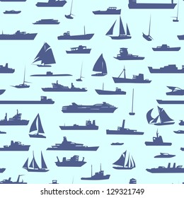 Vector abstract seamless background with many ships in sea.