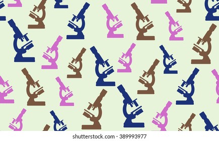 Vector abstract seamless background of microscopes. Chaotic microscopes