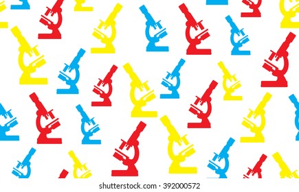 Vector abstract seamless background of microscopes. Chaotic microscopes