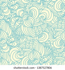 Vector abstract seamless background. Ocean shapes. Detailed maximal endless illustration in soft colors. Ornamental hand drawn pattern.