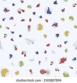 Vector abstract seamless background on the theme of mainlands, adventure and discovery. 