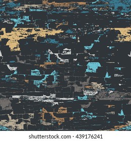 Vector abstract seamless background. Painted wooden wall surface. Multicolor grunge universal background. Design for fashion textile print, interior or wrapping.