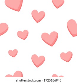 Vector abstract seamless background with pink hearts. Endless pattern. Great for paper, card, wallpaper, banner, fabric, interior.