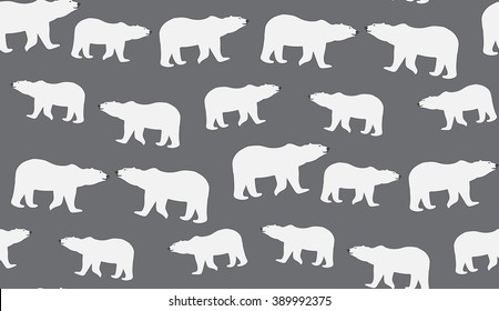 Vector abstract seamless background of polar bears. Chaotic polar bears
