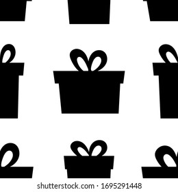 Vector abstract seamless background with present boxes. Gifts for the holiday. Silhouettes on a white background. Black icons.Great for paper, card, wallpaper, banner, fabric, interior. 