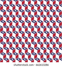 Vector abstract seamless background with stars and flowers United States flag