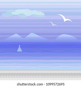 Vector abstract seamless background with stylized seascape with imitation of handmade watercolor artwork