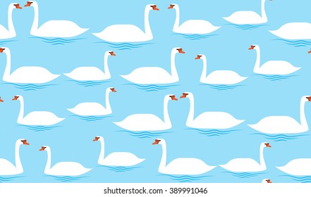 Vector abstract seamless background of swans. Chaotic swans on the water