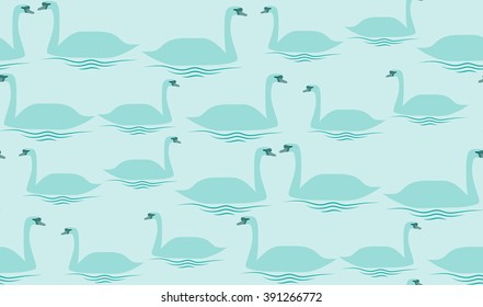 Vector abstract seamless background of swans. Chaotic swans on the water