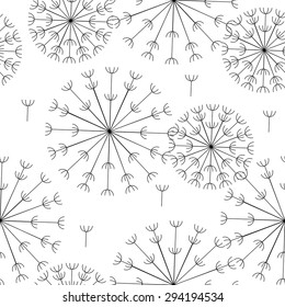vector abstract seamless black and white pattern of dandelions