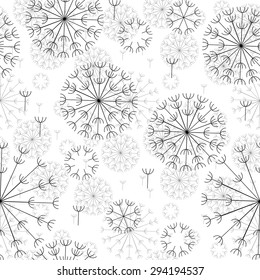 vector abstract seamless black and white pattern of dandelions