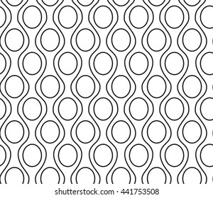Vector abstract seamless black and white pattern of wavy lines and circles on a white background. Eps 10.