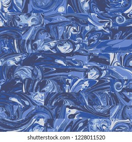Vector abstract seamless blue monochrome watercolor painted pattern. Hand drawn tile bricks arrangement without seams background. Bump map and diffuse texture for Games, wallpaper  
