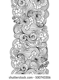 Vector abstract seamless border. Doodle wavy decorative design element.