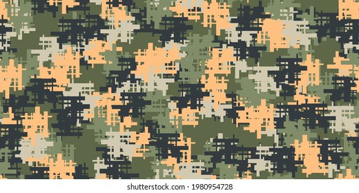 Vector abstract seamless camouflage pattern. Military texture for uniform. Modern backdrop for army.