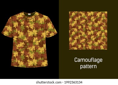 Vector abstract seamless camouflage pattern. Military texture for uniform. Modern backdrop for army. T-shirt clothing with khaki graphic.
